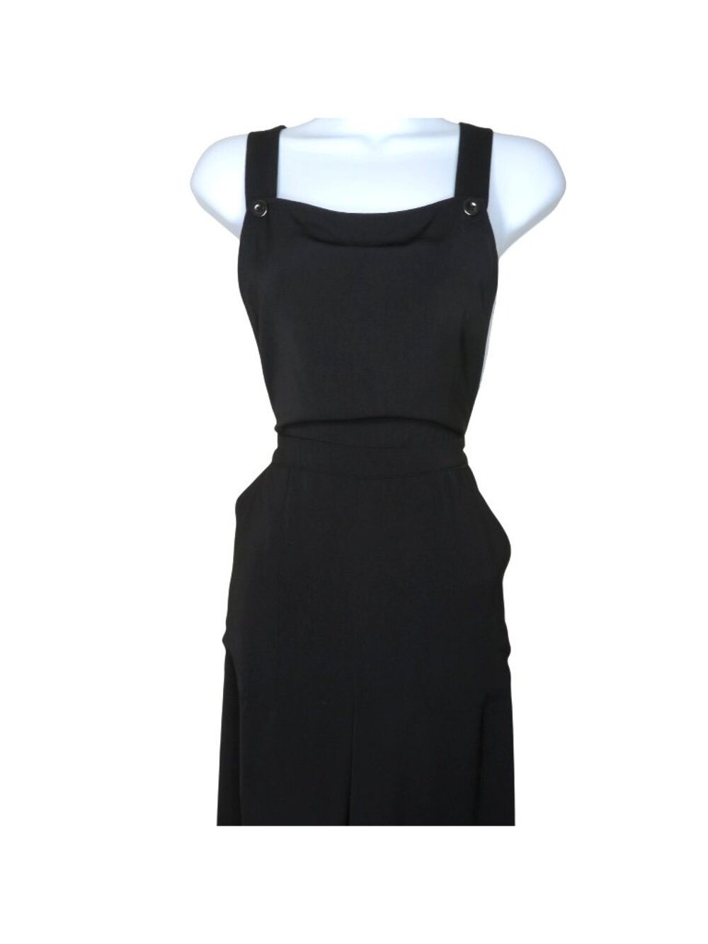 Forever 21 Romper Overalls Jumpsuit Black Wide-Leg Adjustable Strap Front Button